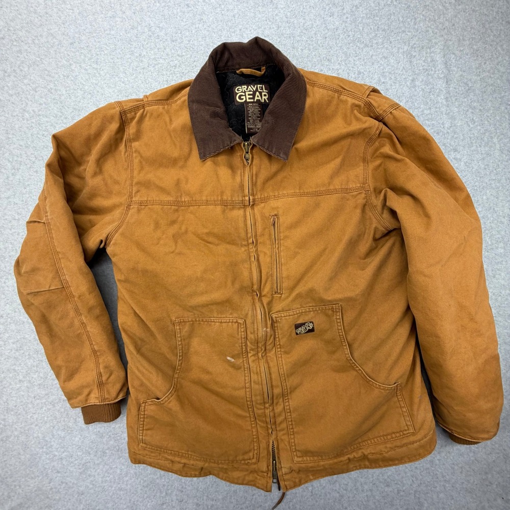 Gravel Gear Mens L Brown Cotton Duck Quilted Chore Coat Work Jacket Zip Front